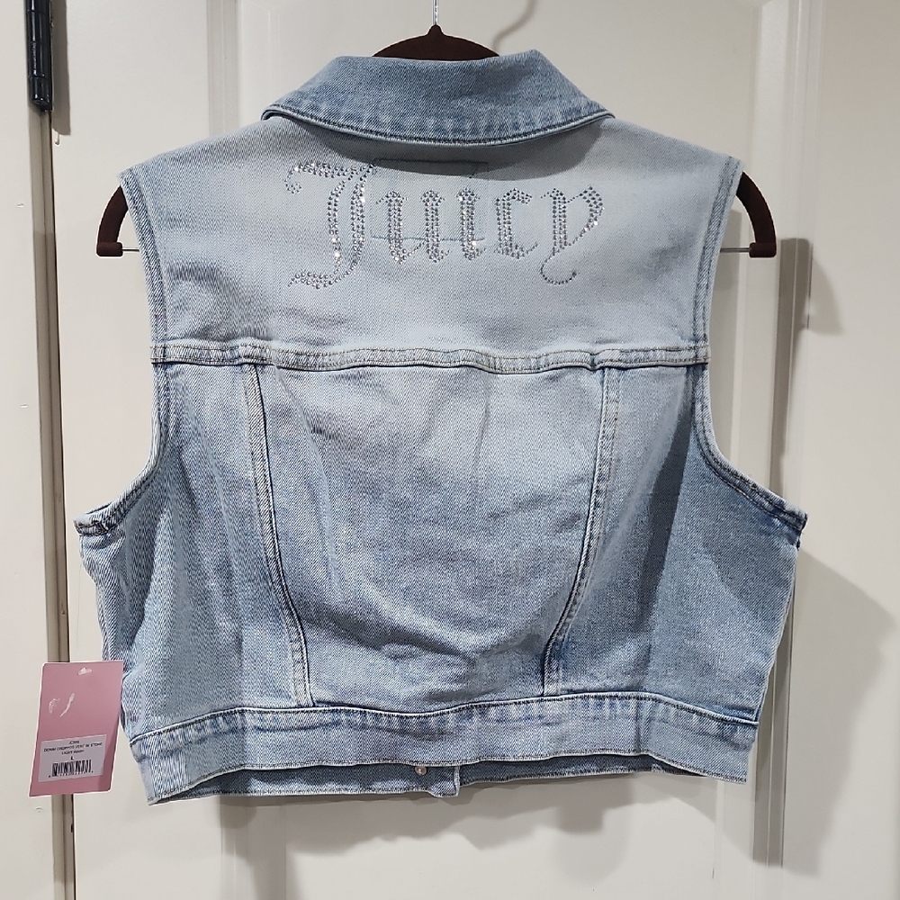 Juicy Couture Denim Cropped Vest With Stone, Light Wash, L NWT Y2K